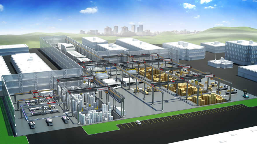 3D pulp paper layout with factory